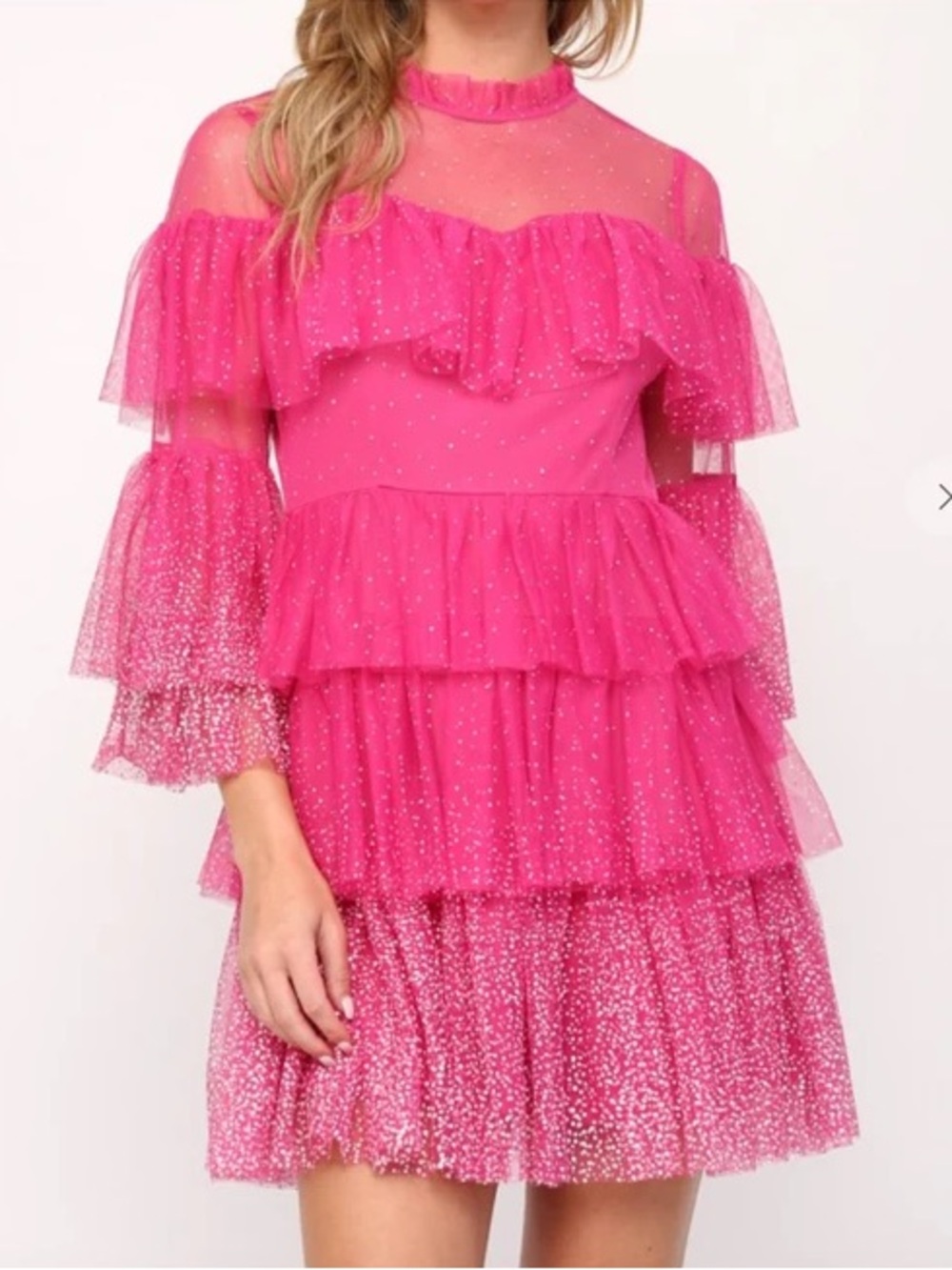 301 • Fate Hot Pink Layered Tulle Ruffle Party Dress
